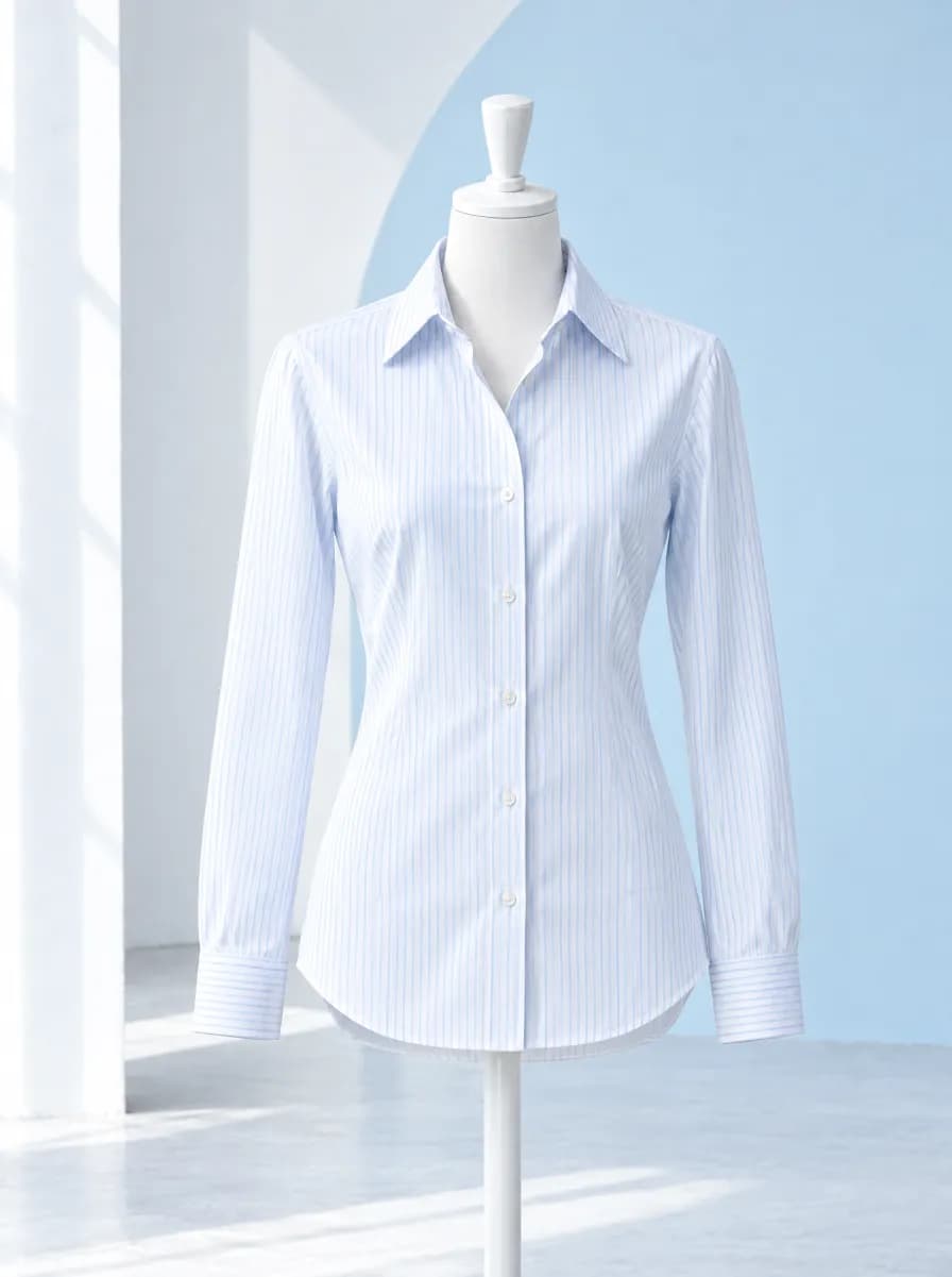 A crisp white tailored cotton shirt on a dress form